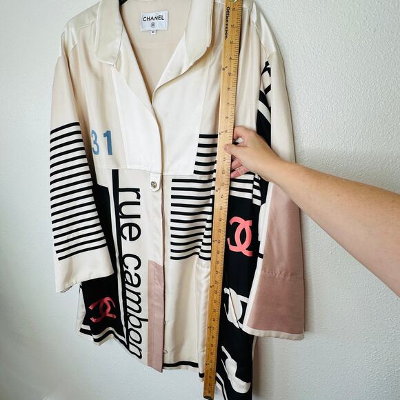NWT Chanel 100% Silk Ecru Multi-Color Chanel Logo Jacket 42 / L - Picture 15 of 16